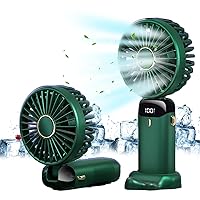 Portable Fan, 5000Mah Rechargeable Handheld Fan Personal Fan with 5 Speeds, Mini Quiet Fan with Led Display Desk Fan for Office Work Outdoor Travel Camping/Green