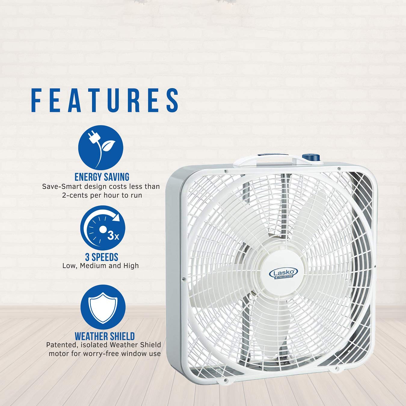 Lasko 20″ Weather-Shield Performance Box Fan-Features Innovative Wind Ring System for Up to 30% More Air, 20 Inch, 3720