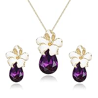 Clearine Austrian Crystal Orchid Teardrop Rhinestone Necklace Earrings Set Elegant Flower Jewellery Set for Women