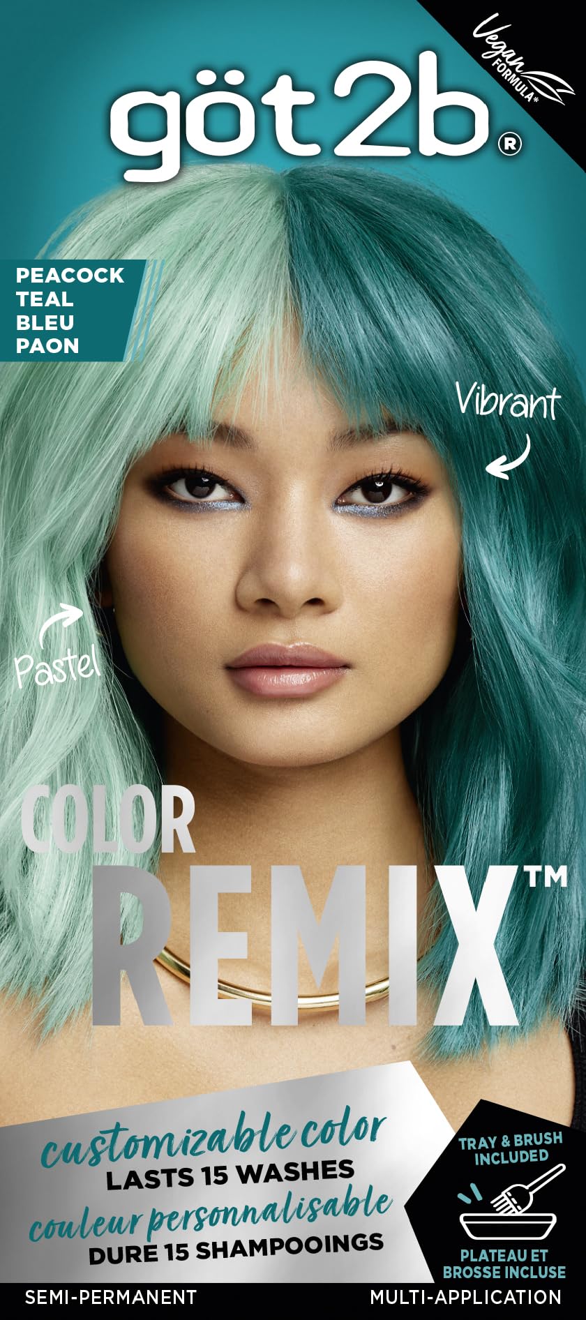 Got2b Color Remix, Customizable Semi-Permanent Hair Color, 097 Peacock Teal