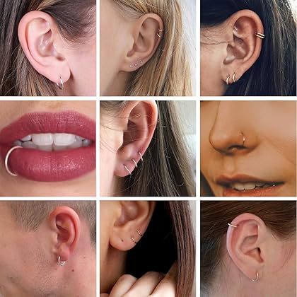 Sterling Silver Hoop Earrings for Women Men Girls, Hypoallergenic Cartilage Earring Endless Small Hoop Earrings Set, 3 Pairs Tragus Earrings (8mm/10mm/12mm)