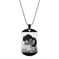 Personalized Engraved Custom Photo Text Dog Tag Pendant Keychain Blue/Black