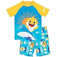 Baby Shark Swimsuit Boys Toddlers 2 Piece Blue T-Shirt Shorts Surf Suit