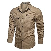 HAYKMTRU Slim Fit Tactical Shirt for Men Long Sleeve Button Down Work Dress Shirts Vintage Pockets Hiking Fishing Cargo Shirt