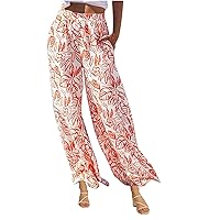 Women's 2024 Summer Wide Leg Palazzo Pants High Waisted Flowy Pockets Trendy Casual Lounge Boho Print Beach Trousers