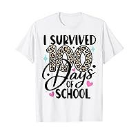 I Survived 100 Days of School Teacher Kids 100th Day Leopard T-Shirt
