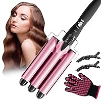 Saponhonix Curling Iron, 3 Barrels, Large Waves, 22 mm Wave Iron for Hair, Beach Waves Curlers, Tourmaline Ceramic Curling Iron, Quick Heating Curling Iron for Long/Short Hair (Pink)
