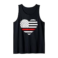 Firefighter Love Thin Red Line Heart 4th Of July USA Flag Tank Top