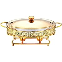 Stainless Steel Chafing Dish 2 Quart Full Size Buffet Chafer Set with Water Pan, Food Pan, Fuel Holder and Lid for Buffet, Weddings, Parties,Gold (Gold)