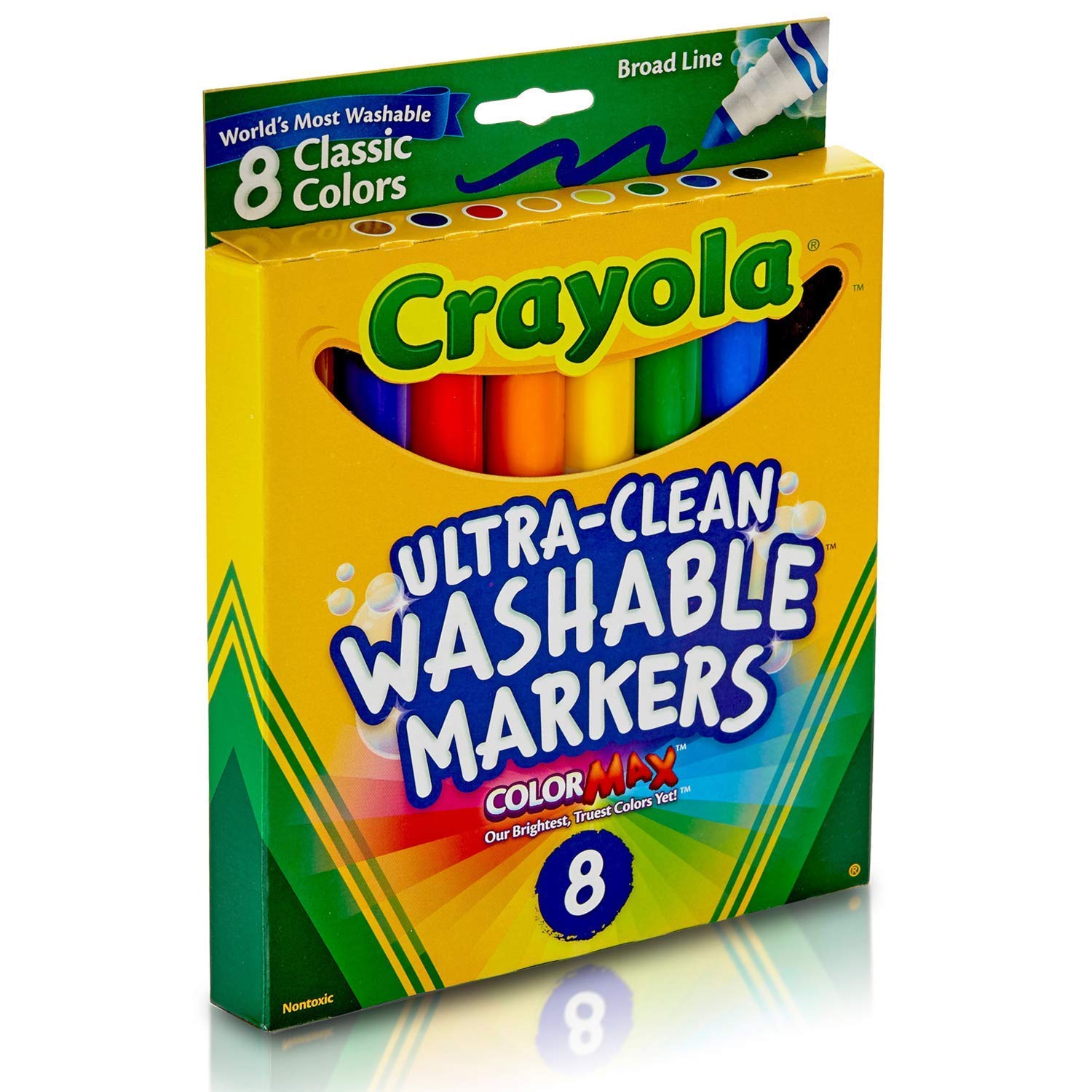 Crayola® Ultra-Clean Washable Color Markers, Broad Tip, Assorted Classic Colors, Box Of 8