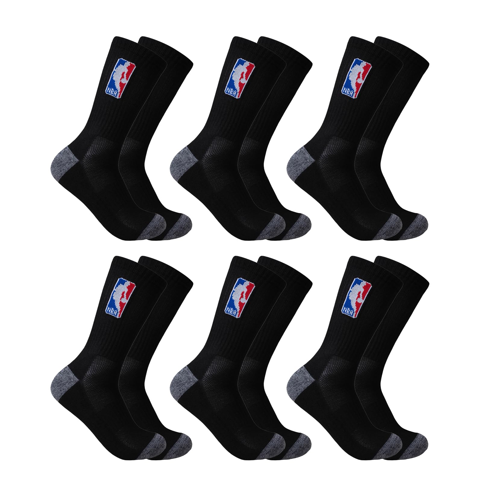 Ultra Game NBA Men's Athletic Cushioned Secure Fit Crew Socks - 6 Pack