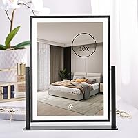 Makeup Mirror with Lights Fashion Vanity Mirror 16in Black with 10x Magnifying Dimmable Light Lighted Mirror with 360° Rotation Adjustable 3000K/4000K/6000K Smart Control Gifts for Women