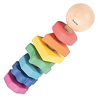 TickiT - 74003 Rainbow Wooden Shape Twister - 7 Shapes and Colors - For Ages 18m+ - Loose Parts Wooden Toys for Toddlers and Preschoolers