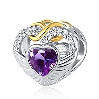 Jan-Dec Birthstone Angle Wing Charms Infinity Love Heart Openwork Bead for Pandora Bracelet