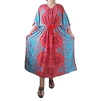 Plus Size Maxi Dress Kaftan Dashiki Print V-Neck Casual House Wear, Bust 60