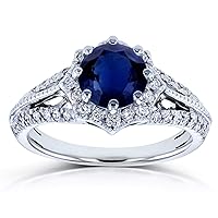 Kobelli Blue Sapphire and Diamond Star Halo Engagement Ring 1 3/5 CTW In 14k White Gold