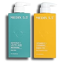 Medix 5.5 Vitamin C Brightening Body Treatment Cream + Glycolic Acid Exfoliating Body Wash Set