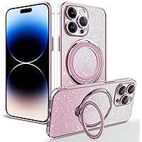 Rotating Stand Glitter Four Corners Protective Phone Case for Samsung Galaxy S24 Ultra, Back Cover with Lens Film, Magnetic Bracket Shell