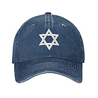 Star of David Flag Baseball Cap Cowboy Hat Adjustable Washable Retro White Star of David Hats for Men Women Adult
