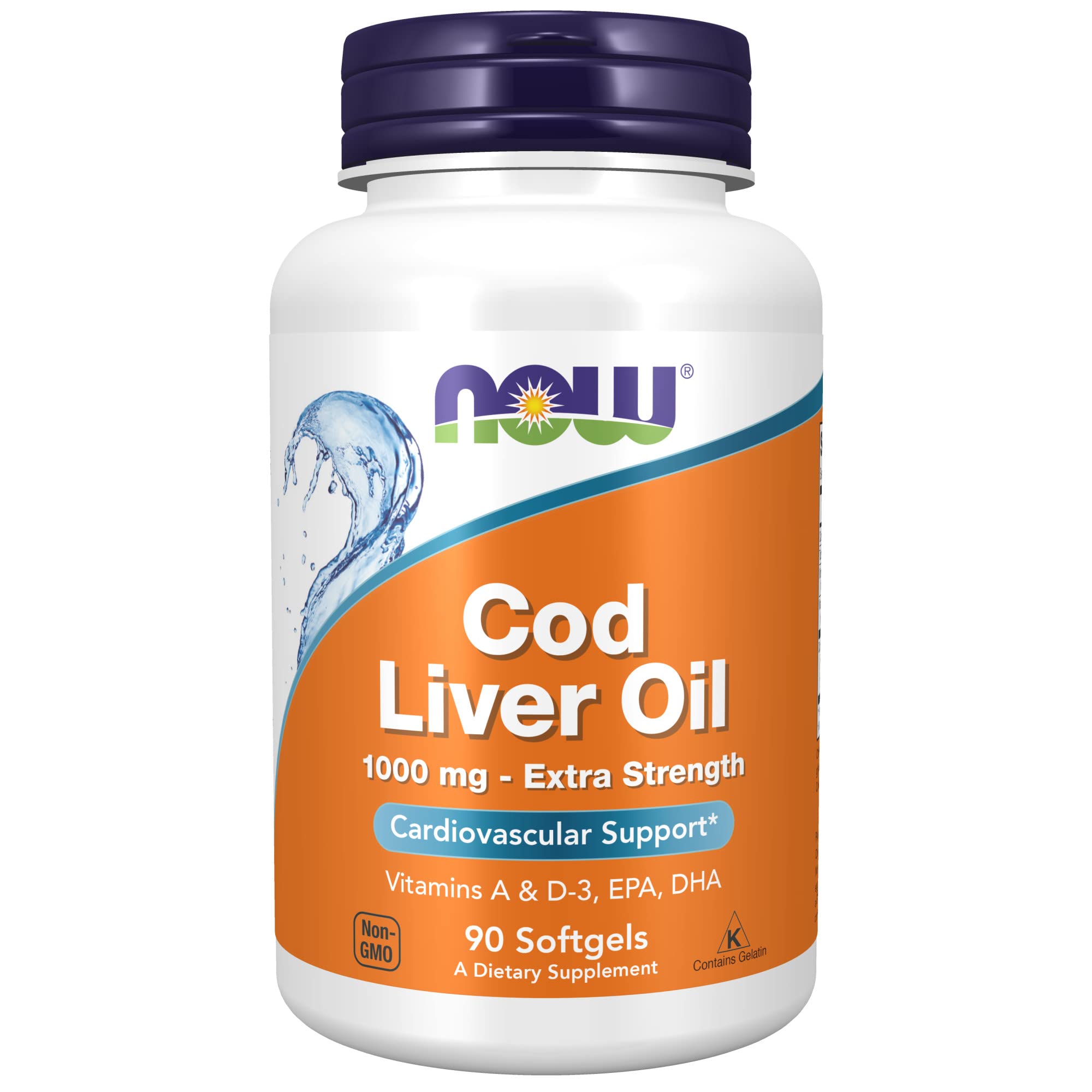 NOW Supplements, Cod Liver Oil, Extra Strength 1,000 mg with Vitamins A & D-3, EPA, DHA, 90 Softgels