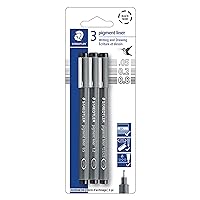STAEDTLER Pigment Liner Pack, Black, 3 Pens, Assorted Line Widths 0.05mm/0.2mm/0.8mm, 308-9SBK3
