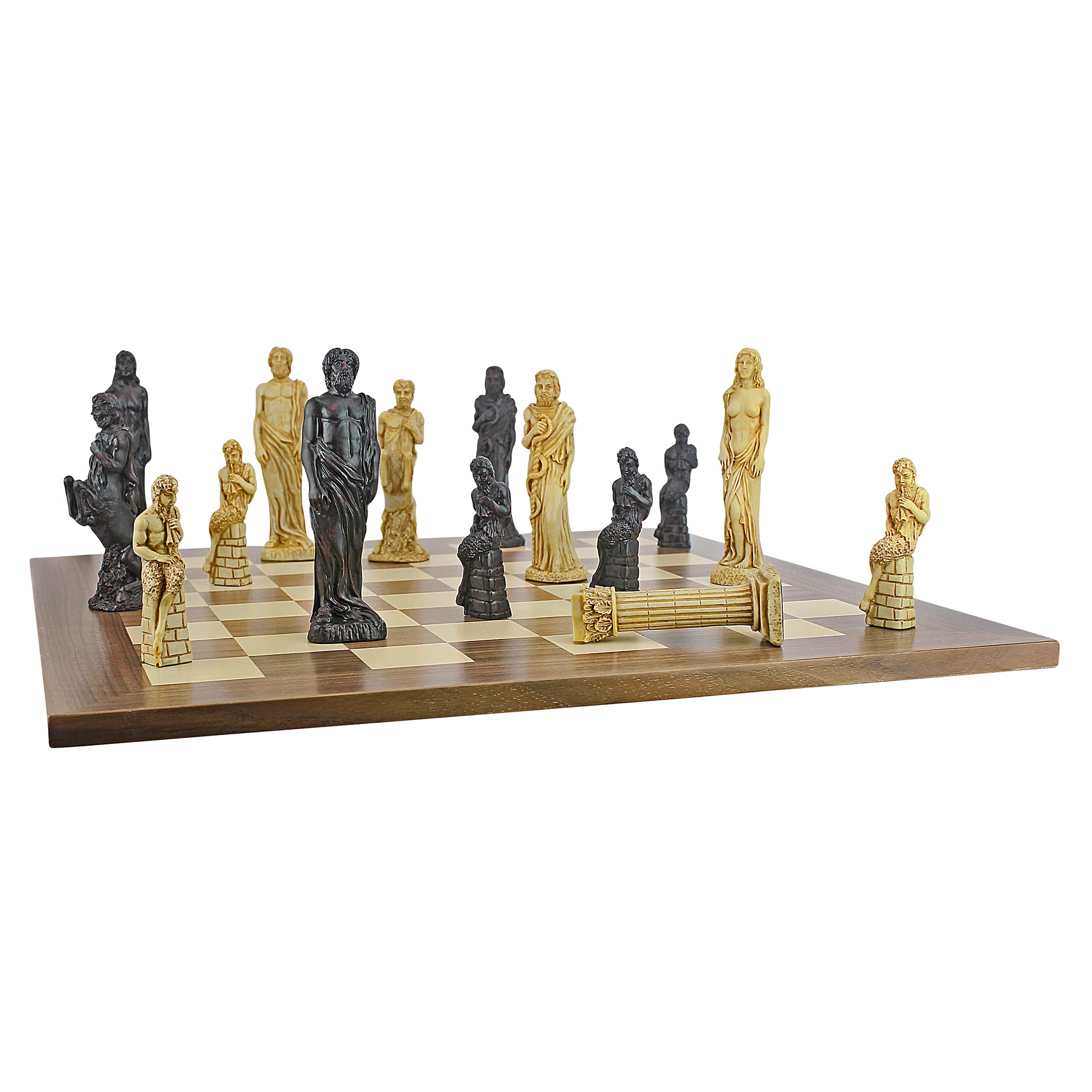 Design Toscano Gods of Greek Mythology Complete Chess Set, 6 Inch, 16 Pieces and Board, Two Tone Stone