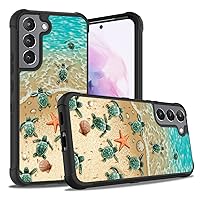 Galaxy S23 Case, Heavy Duty 3 in 1 Hybrid Hard Plastic & Soft Silicone Shockproof Drop Protection Case for Samsung Galaxy S23 5G, Sea Turtles on The Beach