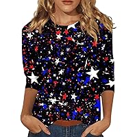 Independence Day,3/4 Sleeve Shirts for Women Cute Tops Graphic Tees Blouses Casual Plus Size Basic Tops