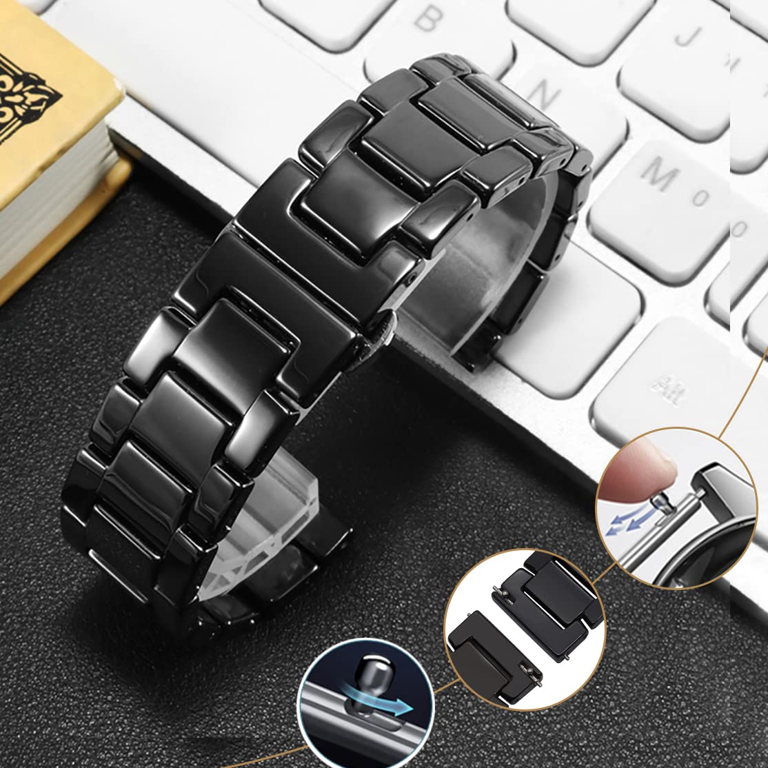 Nice Pies Ceramic Bracelet Watch Band Universal strap with Quick Release Pins Butterfly Buckle Deployment Clasp 14mm 16mm 18mm 20mm 22mm White Black