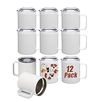 OFFNOVA 12oz Sublimation Tumblers Blank with Handle and Lid,12 Pack Stainless Steel Coffee Tumblers, Double Wall Vacuum Camping Cup for Hot & Cold Drinks Tea