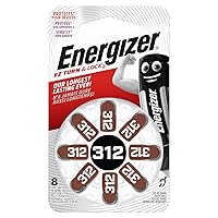 Energizer Hearing Batteries, Size 312, EZ Turn & Lock, Pack of 8 Brown