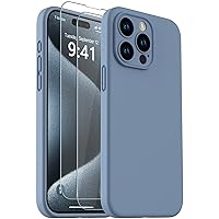 for iPhone 15 Pro Max Case, Liquid Silicone Case with [Tempered Glass Screen Protector] [Full Camera Protection], Soft Anti-Scratch Microfiber Lining Phone Case, 6.7 inch (Blue)