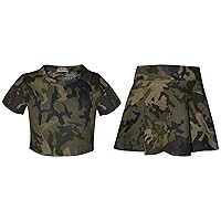 A2Z Kids Girls Crop Top & Skater Skirt Camouflage Fashion Summer Outfit Sets 5-13 Yr