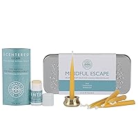 Scentered Aromatherapy Balm & Meditation Candle Set - Mindful Escape Relaxation - x12 Beeswax Candles with Brass Holder & x1 Essential Oil Blend Balm
