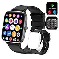 Smart Watch,IP68 Waterproof Fitness Tracker Smart Watch for Men/Women with Replace Strap,1.7“ Full Touch Screen Call Receive/Dial Sleep/Heart Rate Monitor for Android Phones (Black+Black)