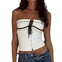 Sexy Bandage Tube Top Vintage Strapless Skinny Button Up Tanks Tops Women y2k Casual Crop Tees Fashion Streetwear