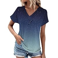 Short Sleeve Shirts for Women V Neck Button Printed Women Clothing Fashion Summer Y2K Tunic Loose Tops