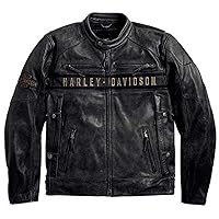 Harley Men’s Passing Link Black Biker Jacket – Davidson Motorcycle Triple Vents Moto Cafe Racer Vintage Jacket