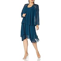 S.L. Fashions Women's Embellished Shoulder and Neck Jacket Dress Special Occasion