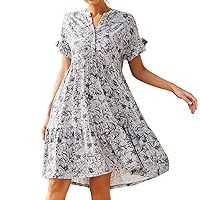 Spring Dress for Women 2024 Petite,Spring and Summer Half Sleeve Plus Size Loose Floral Printed Dress for Women