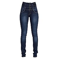 Andongnywell Flare Jeans Women High Rise Stretchy Skinny Jeans Butt Lifting Slim Fit Denim Pants Multiple Buttons Trouser