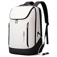 BANGE Business Smart Backpack Waterproof fit 15.6 Inch Laptop Backpack with USB Charging Port,Travel Durable Backpack (White(three Pocket), Medium)
