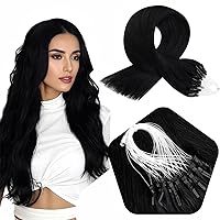 Full Shine Micro Link Beads Hair Extensions Real Human Hair Jet Black Hair Extensions Real Human Hair 14 Inch 50 Grams Per Pack Micro Loop Hair Extensions Short Black Human Hair Extensions For Women