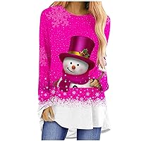 Womens Tunic Tops to Wear with Leggings Christmas Snowman Snowflake Print Shirts Crewneck Long Sleeve Sweatshirts