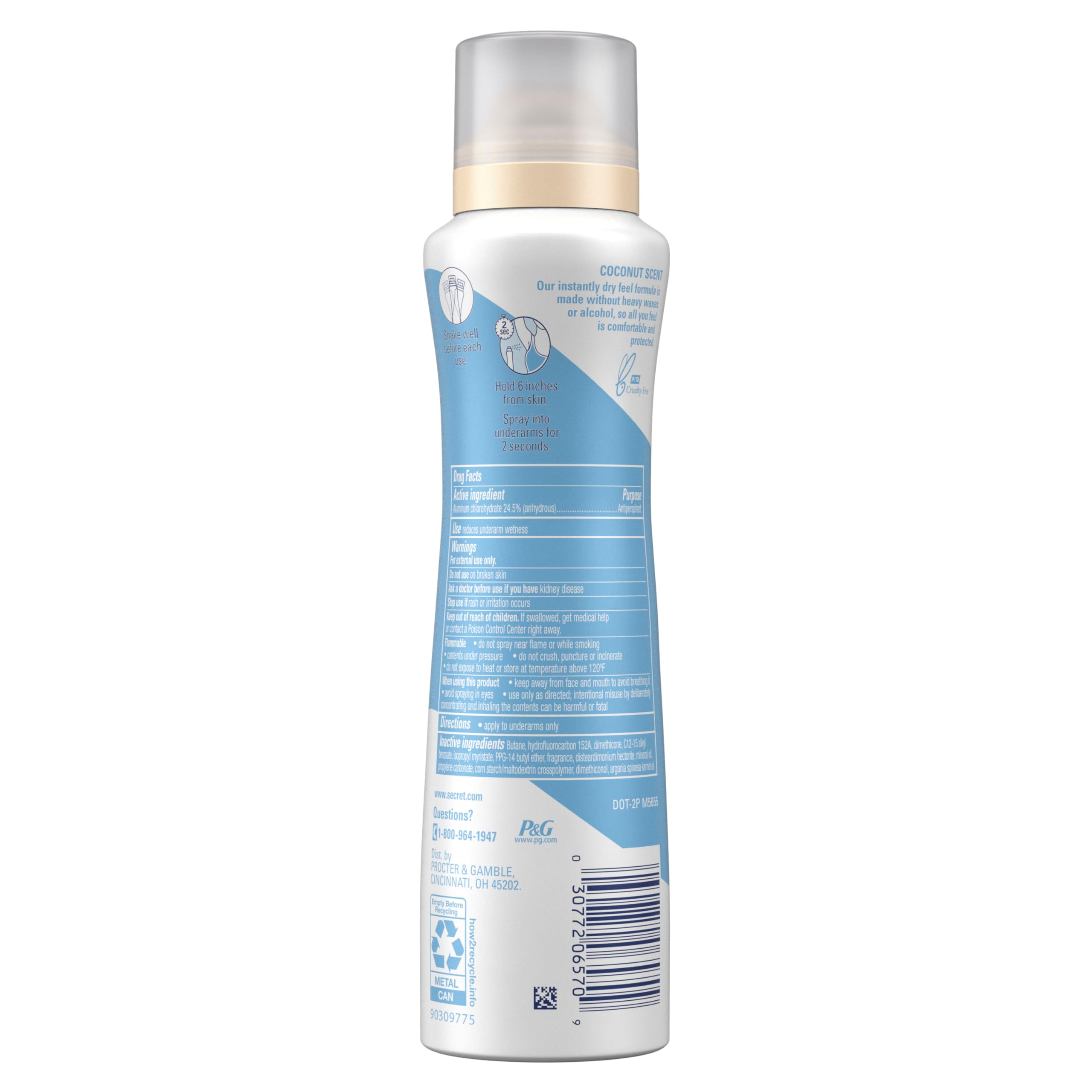 Secret Dry Spray Antiperspirant Deodorant, Nurturing Coconut and Argan Oil, 4.1 oz (Pack of 3)