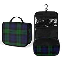 Black Watch Plaid Hanging Toiletry Bag for Women Travel Makeup Bag Organizer Tote Cosmetics Container Travel Essentials Accessories