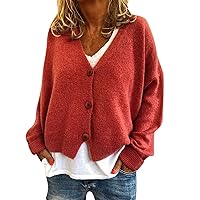 Women Casual Button Down Cropped Cardigan Sweaters Batwing Long Sleeve Solid Knit Coats 2023 Fall V Neck Outwear