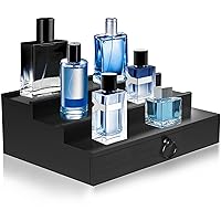 Cologne Organizer for Men, 3 Tier Wood Perfume Organizer with Felt Lining Drawer and Hidden Compartment, Black Perfume Display Holder, A Great Gift for Men