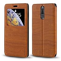 Huawei Mate 10 Lite Case, Wood Grain Leather Case with Card Holder and Window, Magnetic Flip Cover for Huawei Nova 2i Brown