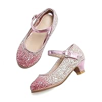 THEE BRON Girls Dress Shoes Glitter Mary Jane Heels Princess Wedding Party Pumps